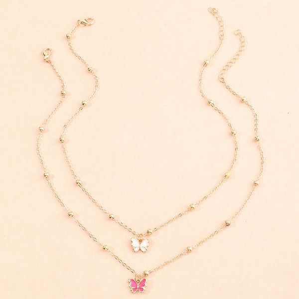 

nz1565 jewelry sweet alloy oil dripping butterfly necklace versatile single layer clavicle chain, Silver