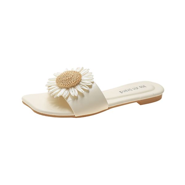 

cute sunflower wild trend simple women bead slippers fashion flats open toe summer slippers slides women casual shoes solid, Black