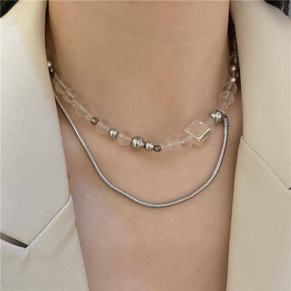 

chains cold wind hip-hop stitching necklace for men and women, korean retro design, wild necklace, clavicle chain, sweater, Silver