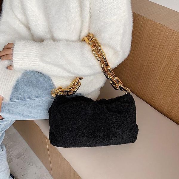

totes 2021 chain shoulder luxury bags for solid women color hand bag female plush classic travel handbags lady party clutch