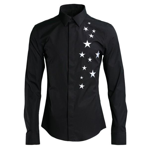 

men's casual shirts original design long sleeve pentagram embroidered mens dress white black slim fit shirt men 4xl