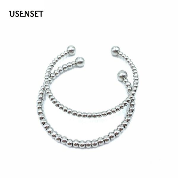 

bangle adjustable polished beaded bracelets stainless steel bracelet for women style charm jewelry gifts, Black