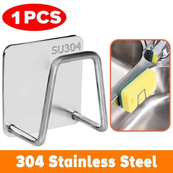

hooks & rails kitchen stainless steel sponges holder drain drying rack self adhesive sink shelf accessories storage organizer gadgets