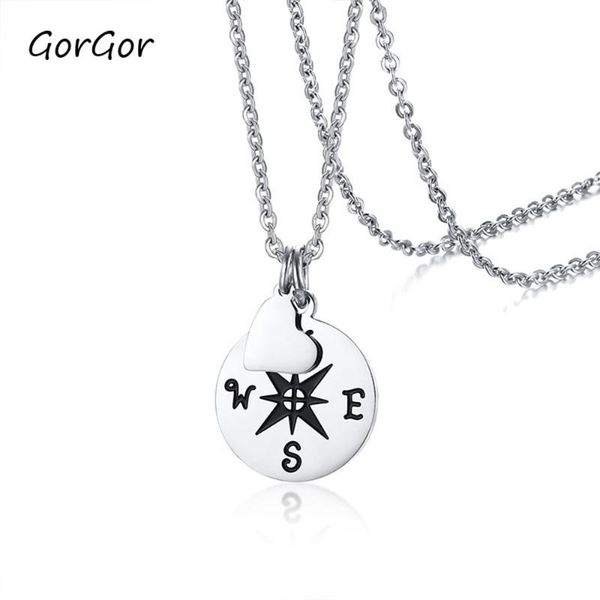 

pendant necklaces gorgor arrivals titanium steel heart-shaped compass small round necklace for fashion women jewelry gift nc-377, Silver