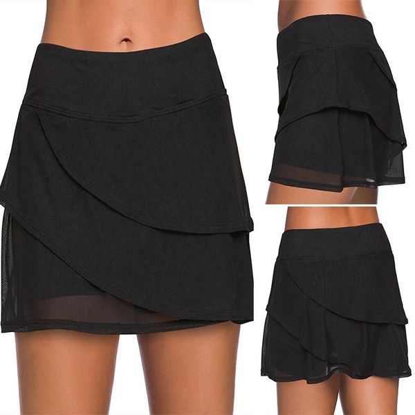 

two-piece suits women swimwear beach shorts conservative half skirt swimsuit beachwear high waist leggings black