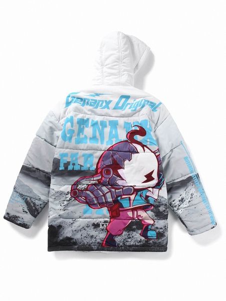 

men cartoon & letter graphic slant pockets hooded puffer coat s4qh#, Black;brown