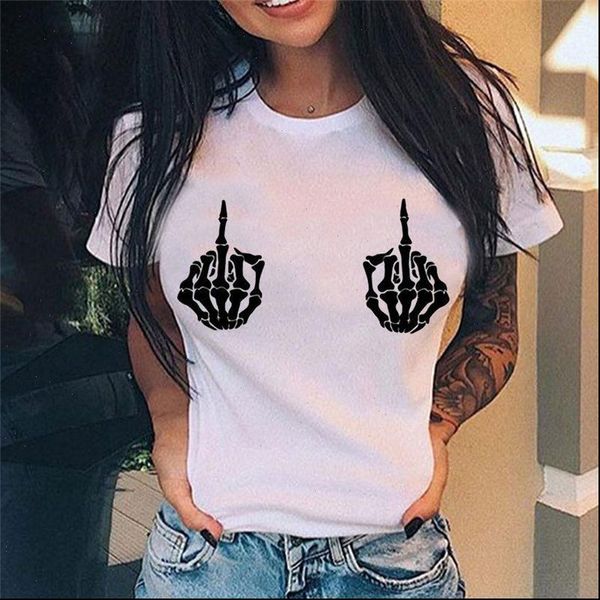 

middle finger print t shirt women harajuku vogue tshirt 90s short sleeve white women shirt streetwear femme