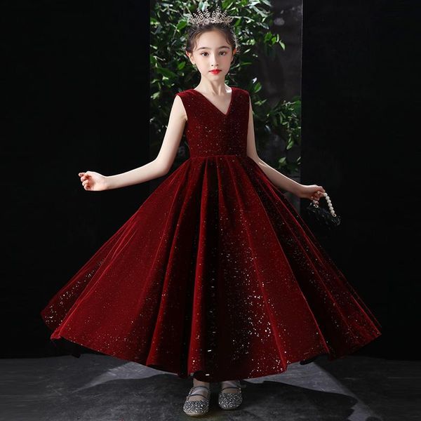 

girl's dresses dress girl princess fluffy yarn flower host, Red;yellow