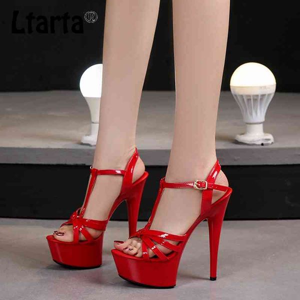 

dress shoes ltarta model catwalk high heels stiletto platform 13 15cm sandals female summer red crystal woman lfd 4olu, Black
