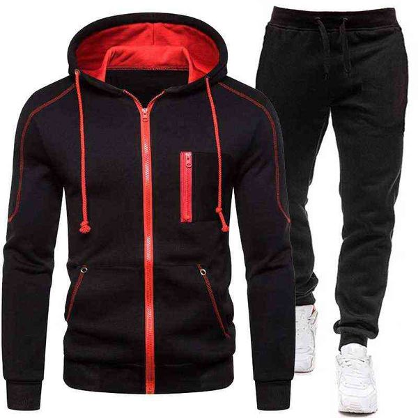 

men sets tracksuit autumn winter men's zipper hoodies + sweatpants two piece suit hooded casual male clothes, Gray