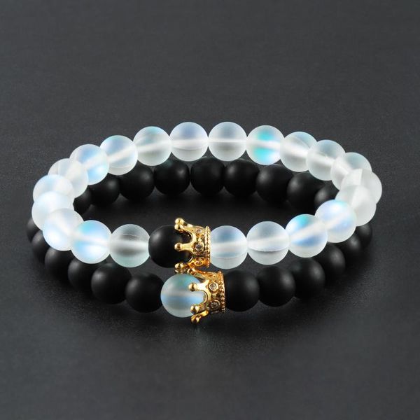 

beaded, strands trendy natural moonstone beads his and her bracelets couples jewelry charm golden crystal crown bracelet for women bangles, Black