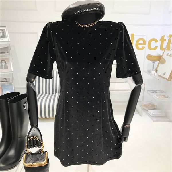 

back velvet short female spring thin lower temperament dress 6wds, Black;gray