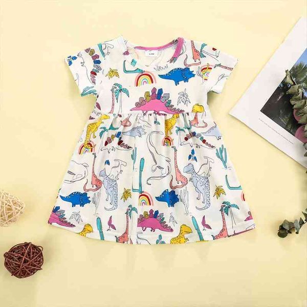 

kids baby girls girl dresses short sleeve cartoon dinosaur print fashion for children, Red;yellow