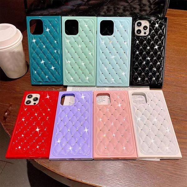 Marca Designer Phone Case Bling Diamond Square Vintage Flor capa para novo iphone 13pro max 7 8plus s21 Nota 20 Mate 30 para meninas mulheres