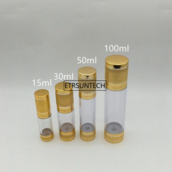 

200pcs 15ml 30ml gold airless vacuum pump lotion bottle,50ml airless cosmetic container ,100ml refillable bottles f3298