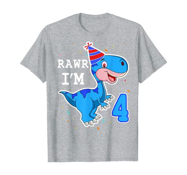 

kids dinosaur rawr i'm 4 years 4th birthday t rex boys gift t-shirt, White;black
