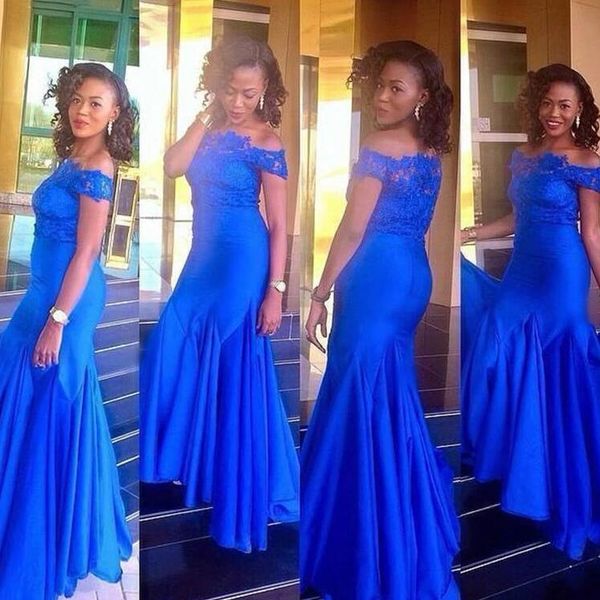 

royal blue mermaid prom dresses off shoulder long special occasion gowns formal evening dress plus size african celebrity gowns, Black