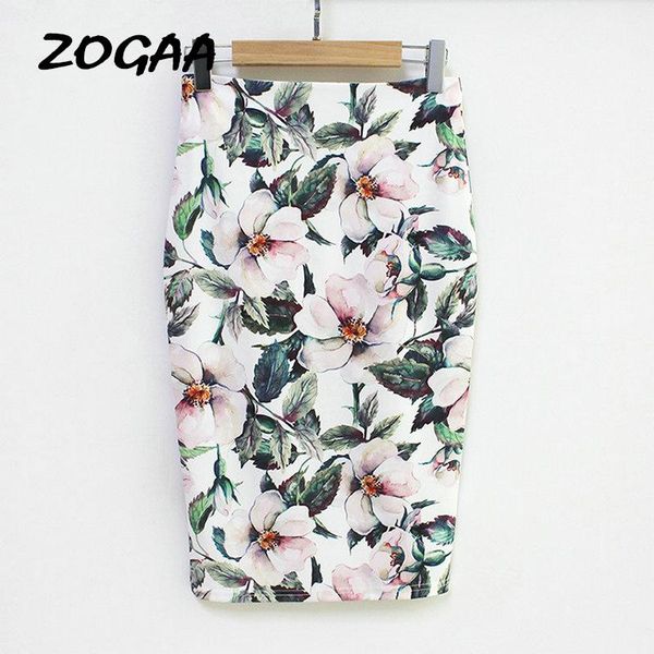 Saias zogaa estampa floral harajuku elegante saia lápis Women Bodycon Cintura alta coreana 2021 Joelho de verão