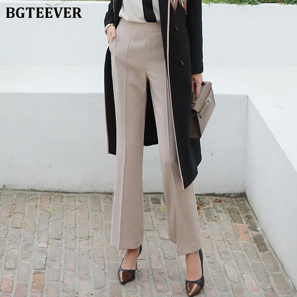 

women's pants & capris bgteever ol style high waist women suit solid pockets straight casual female elegant long trousers femme 2021, Black;white