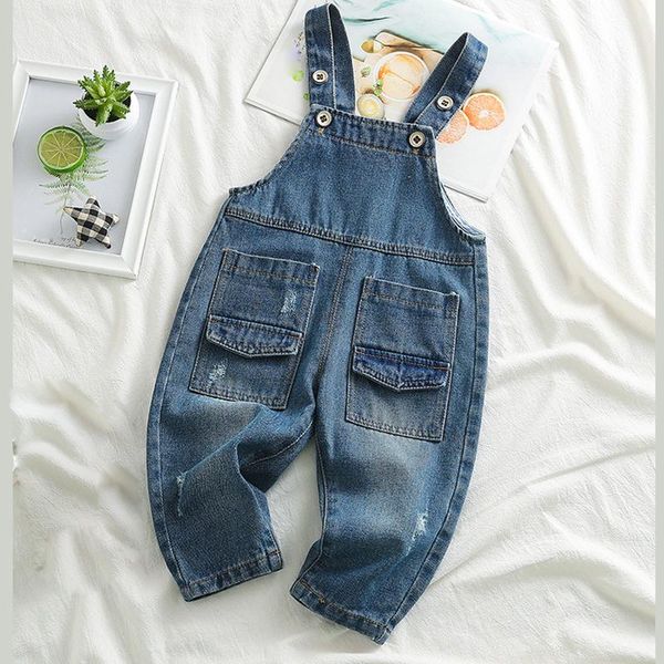 

jumpsuits spring summer children's denim overalls 2021 boys and girls pocket fashion casual baby trousers, Blue
