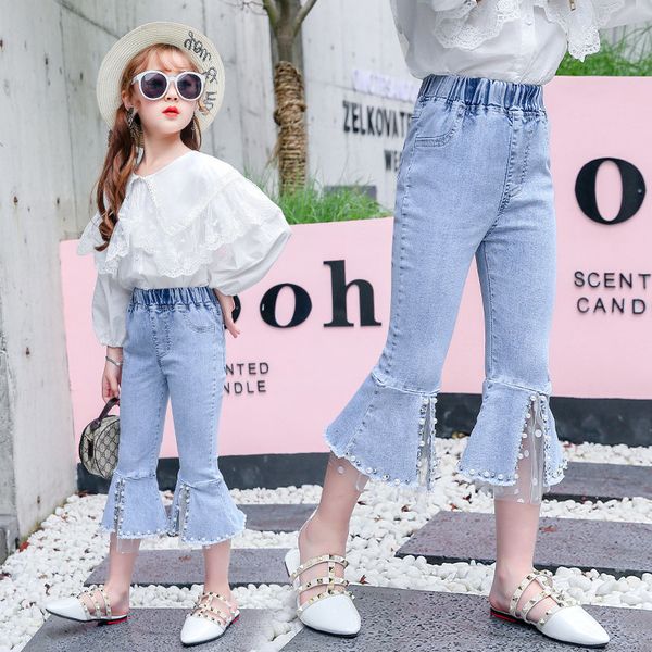 

2021 new enlarged spring girls summer children brem baby calf breeches denim child pants enlargement girl clothes 4-13y zhsr, Blue