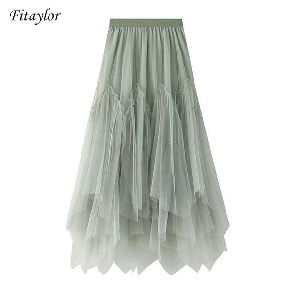 

skirts fitaylor women tulle ladies high waist irregular long ankle-length tutu maxi female faldas jupe femme, Black