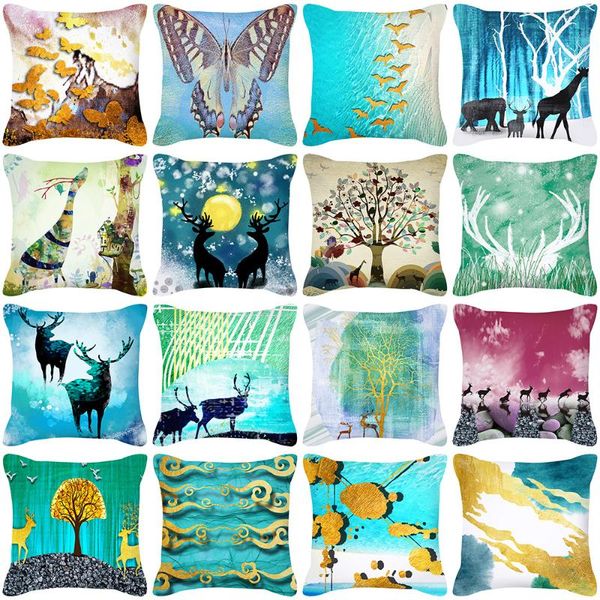 

cushion/decorative pillow household goods peach skin case cartoon watercolor landscape oil painting sofa cushion