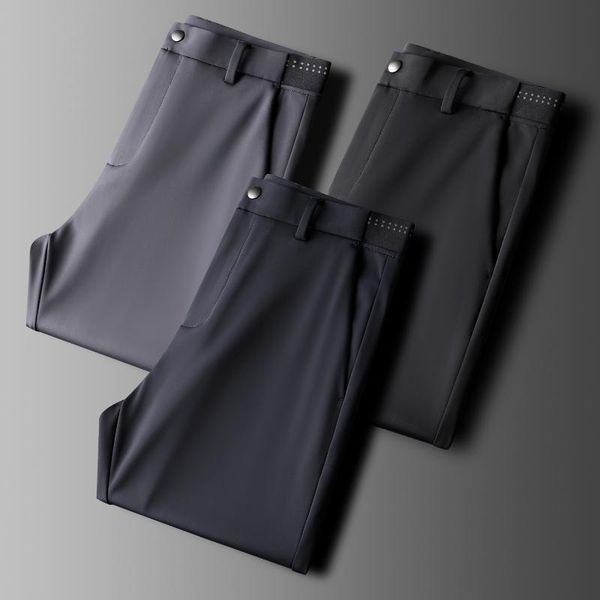 

men's pants recommended autumn trousers non-ironing anti-wrinkle elastic fabric half waist straight casual, Black