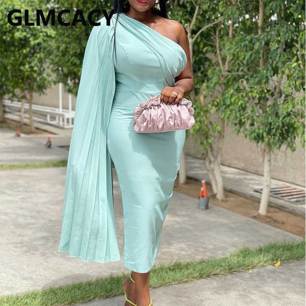 

one shoulder cape sleeve elegant evening party midi dress 210702, Black;gray