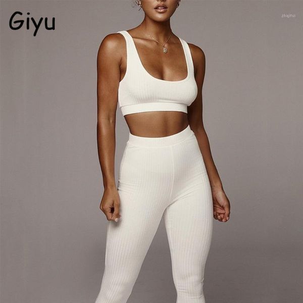 

giyu tracksuit summer autumn knitted 2 piece set women 2021 fashion slim bodycon sports suit elegant solid two sets dress, White
