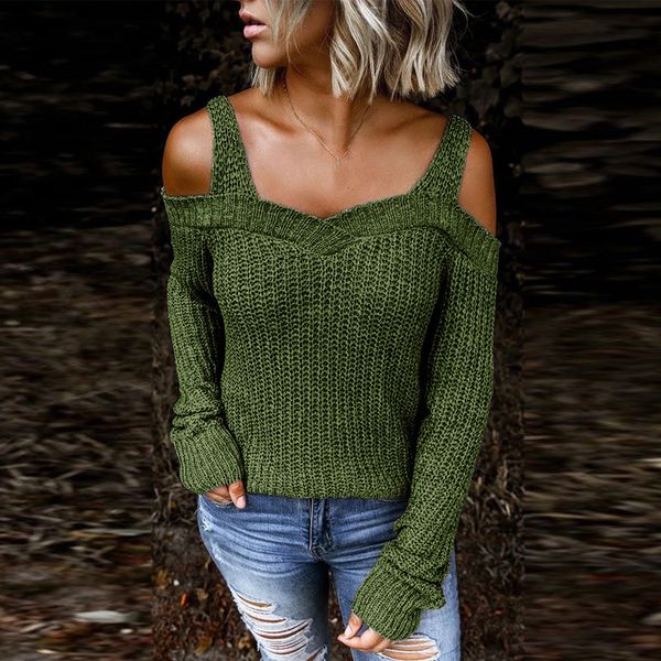 

new 2021 women's spring autumn knitted sweater sling strapless solid color casual long-sleeved warm sweaters 36wm, White;black