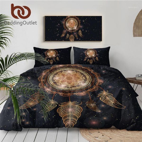 

beddingoutlet dreamcatcher bedding set twin full  king galaxy golden print bohemian bedclothes 3d duvet cover 3pcs luxury1