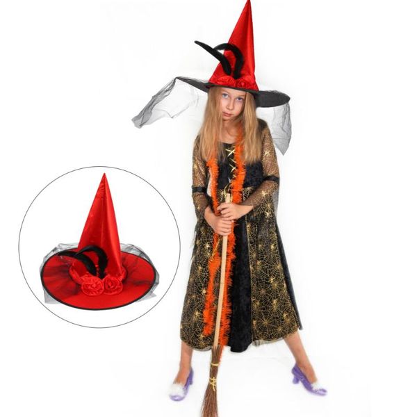 

party hats cosplay decorative witch hat prom feather rose flower (red)