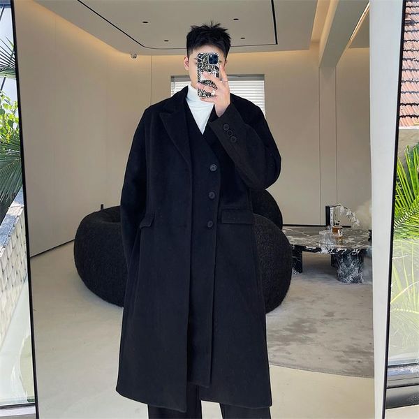 

men's wool & blends woolen coat autumn and winter korean version of personality double front design casual fashion loose large, Black
