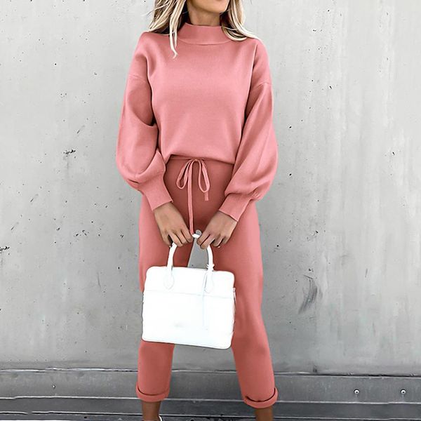

solid color tracksuit women outfit plush warm long sleeve turtleneck long pants two piece set women tracksuit ensemble femme, Gray
