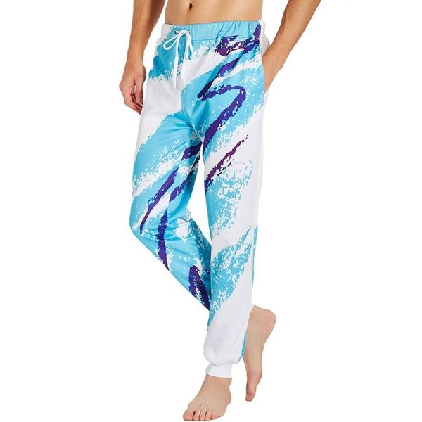 

men's pants womail2021 fashion summer casual loose straight sweatpants men ankle-length elastic waist printed, Black