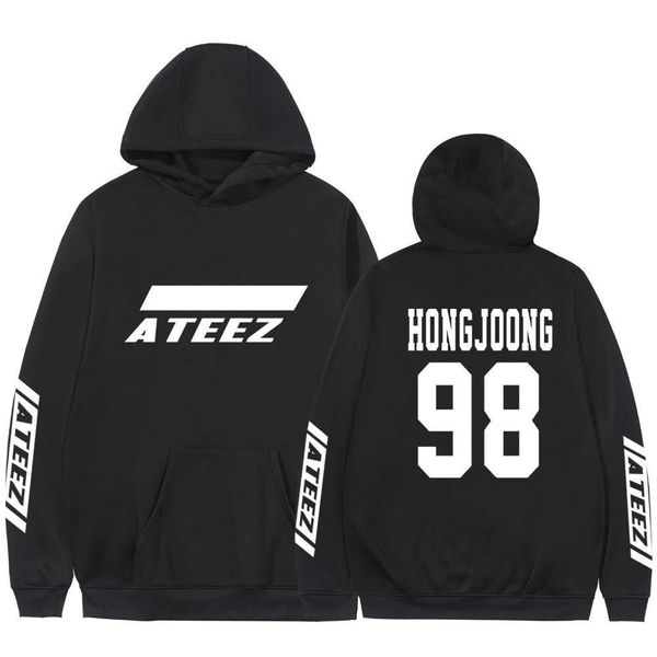 

kpop ateez sweatshirts fake two pieces hoodies fashion printed pullover, Black