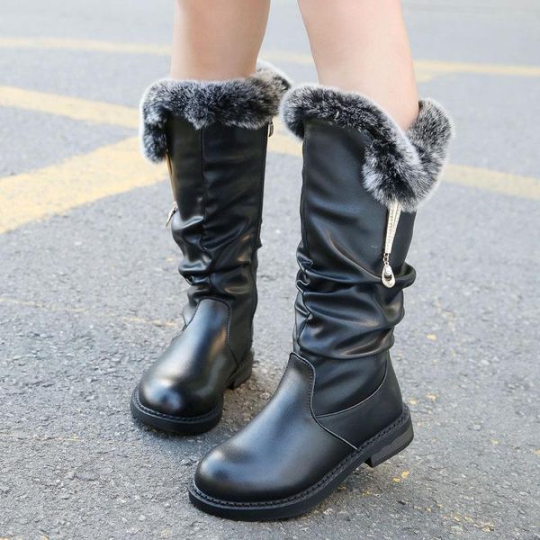 

boots 2021 winter high tube snow girls plus velvet children, Black;grey