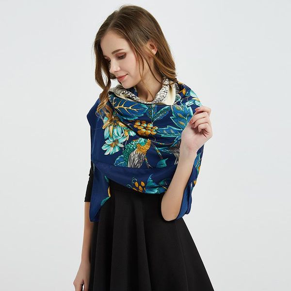 

scarves sanmaihua 100%twill silk scarf design print kerchief woman neck shawl wraps foulard sun, Blue;gray
