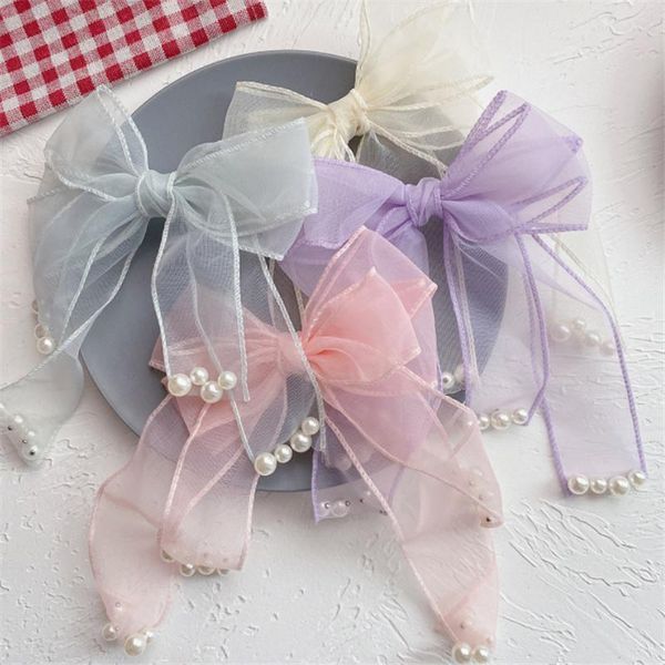 

hair accessories 10pcs/lot sweet princess fashion handmade hairpins small fresh pearl bow hairpin snow yarn clip kids, Slivery;white