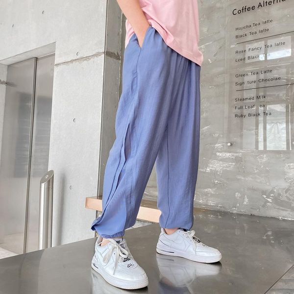 

trousers children's clothing boys solid color cotton sports summer style large casual pants, Blue