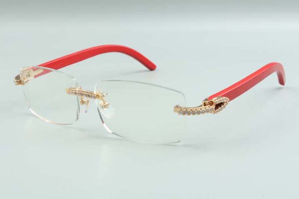 Stil High-End-Designer-Brille mit mittelgroßen Diamanten 3524012 für Männer und Frauen, natürlicher roter Holzbrillenrahmen, Größe: 56-18-135 mm