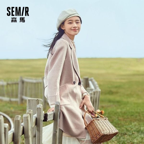 

women's wool & blends semir coat 2021 autumn fashion modern 50.2% sheep trench long h-shaped loose woolen jacket women, Black