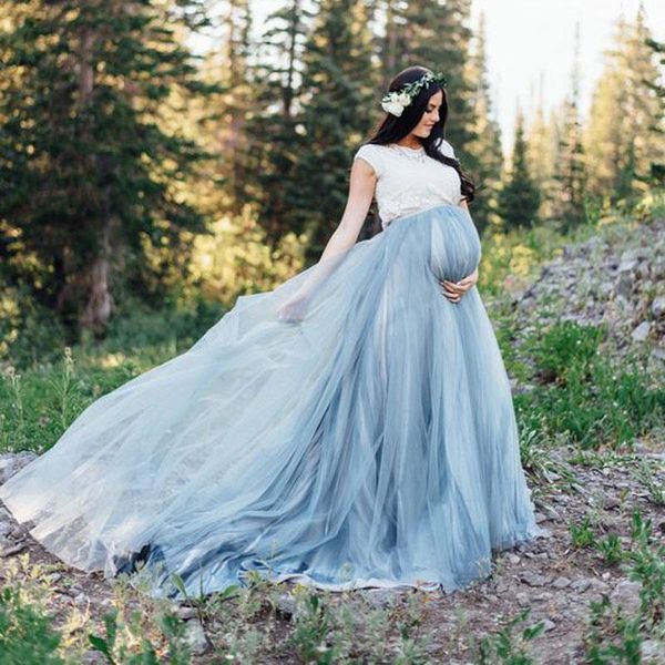 

skirts 2021 cozy pretty elastic dusty blue pregnant long tulle for women to shoot custom modest pregancy skirt maternity, Black