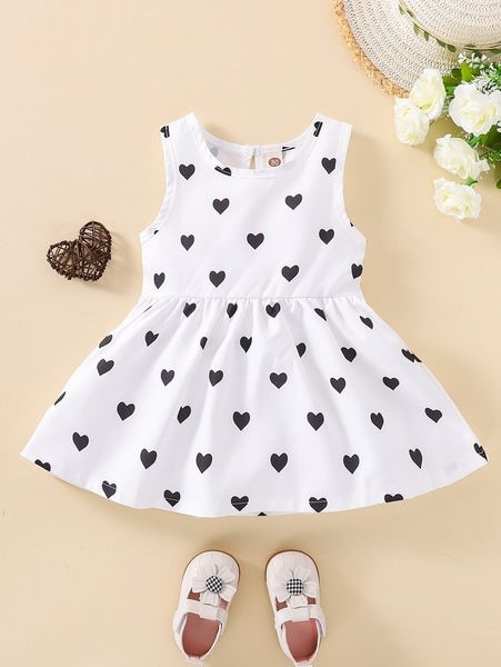 

baby heart print keyhole back dress she, Red;yellow
