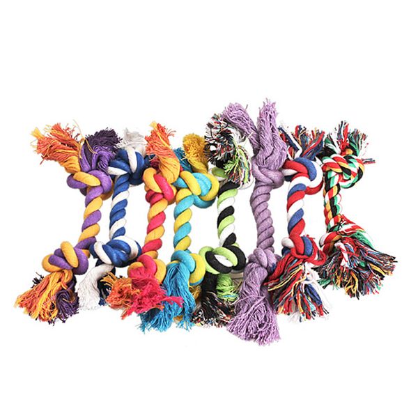 

pets dog cotton chews knot toys colorful durable braided bone rope 18cm funny dog cat toys