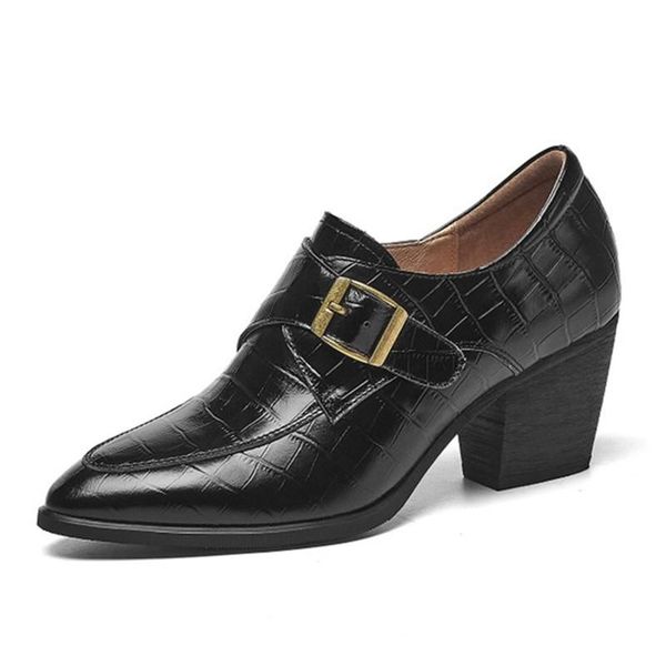 

dress shoes fanyuan women's 2021 lace-up genuine leather ladies thick heel casual round toe british women, Black