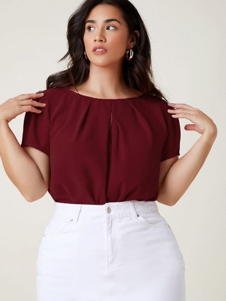 

plus solid ruched keyhole back z3ex#, Black