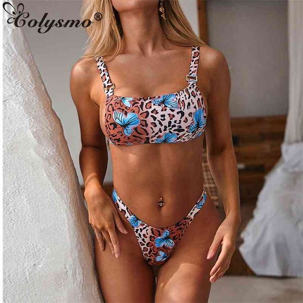 Colysmo Costume da bagno a farfalla Donna Costumi da bagno sexy senza schienale Set bikini push up Costume da bagno leopardato 210527