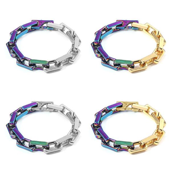 

beaded, strands men hip hop twisted chunky thick link punk lock chain bracelet colorful gradient cuban women statement jewelry bangles, Black